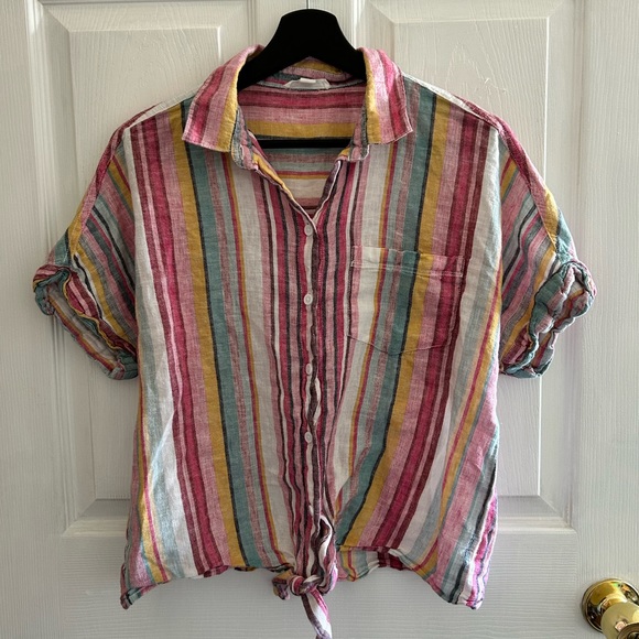 BeachLunchLounge Retro Tutti-frutti Stripe Linen Blend Size S/P - Picture 1 of 7